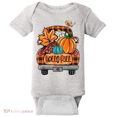 Hello Fall Pumpkin Truck Cute Baby Bodysuit