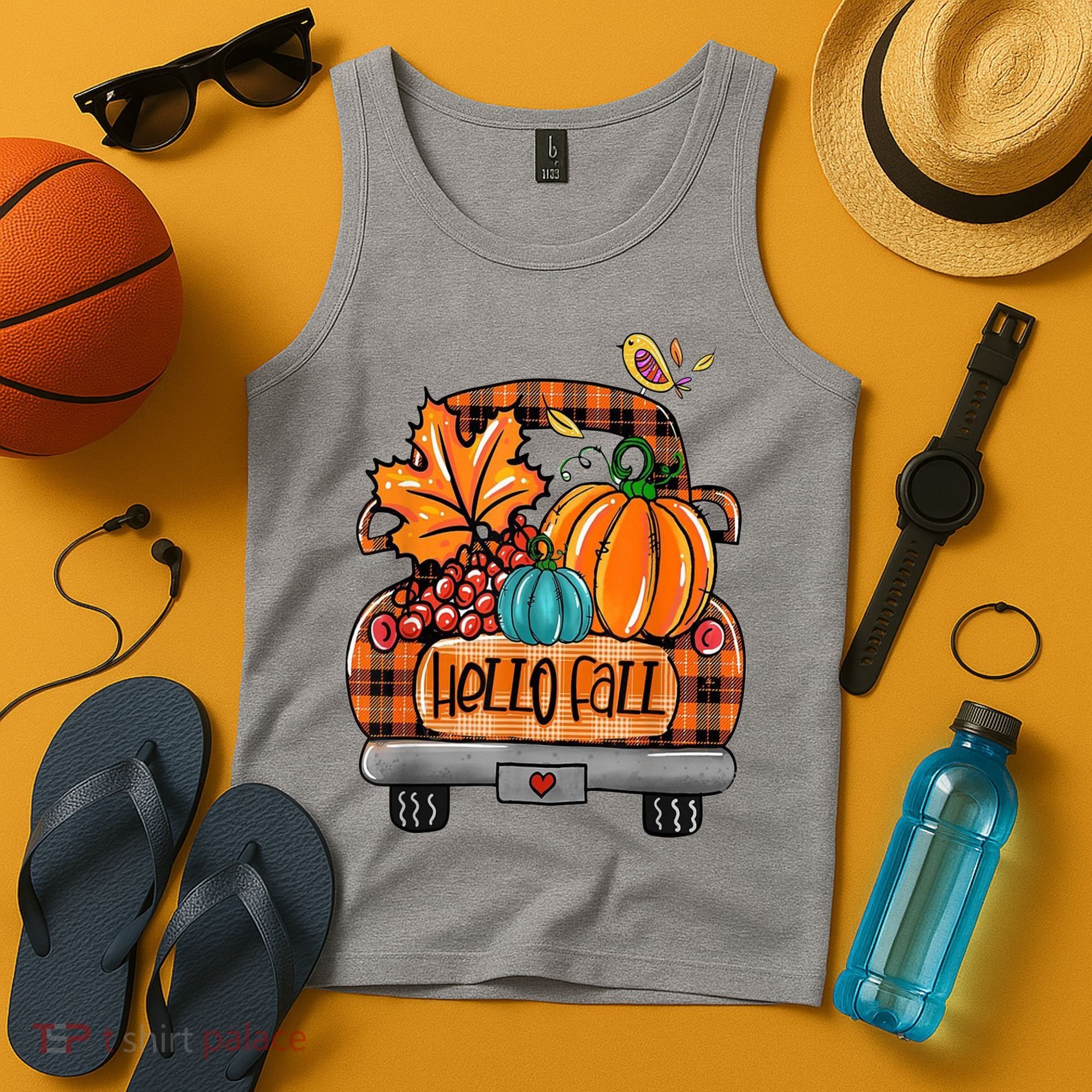 Hello Fall Pumpkin Truck Cute Tank Top