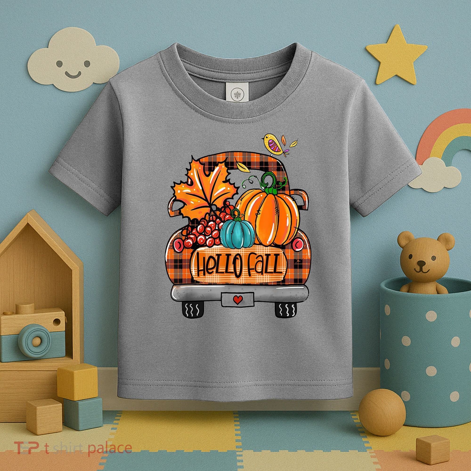 Hello Fall Pumpkin Truck Cute Toddler T-Shirt