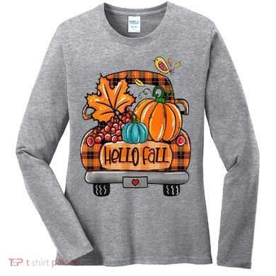 Hello Fall Pumpkin Truck Cute Women's Long Sleeve Shirt