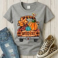 Hello Fall Pumpkin Truck Cute Women's T-Shirt thumb 3