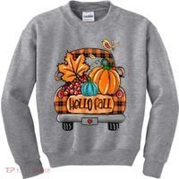 Hello Fall Pumpkin Truck Cute Kids Sweatshirt thumb 0