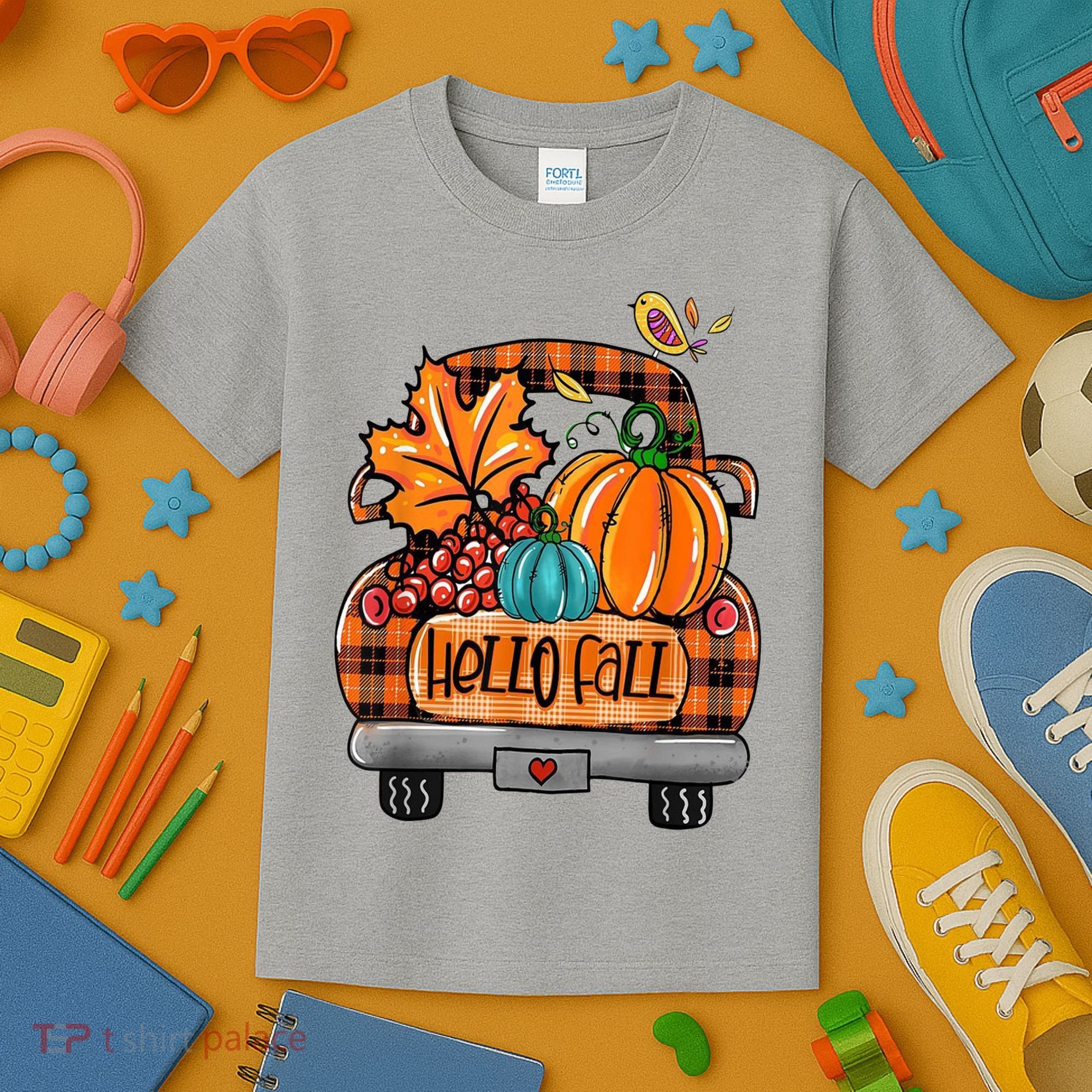 Hello Fall Pumpkin Truck Cute Kids T-Shirt