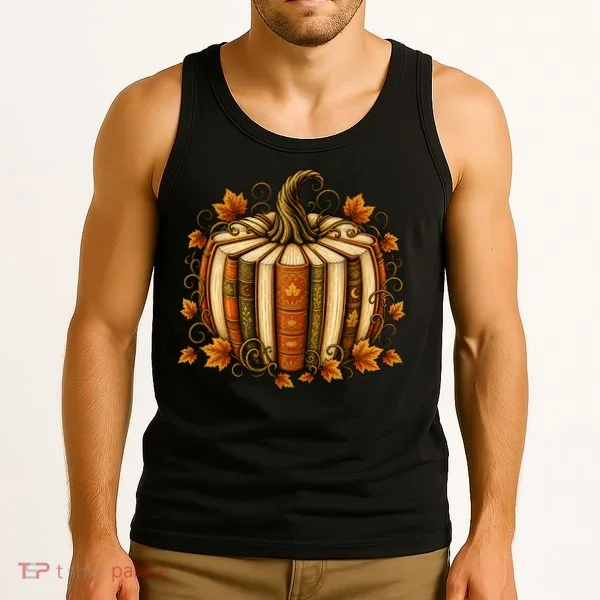 Halloween Fall Reading Pumpkin Books Teacher Tank Top