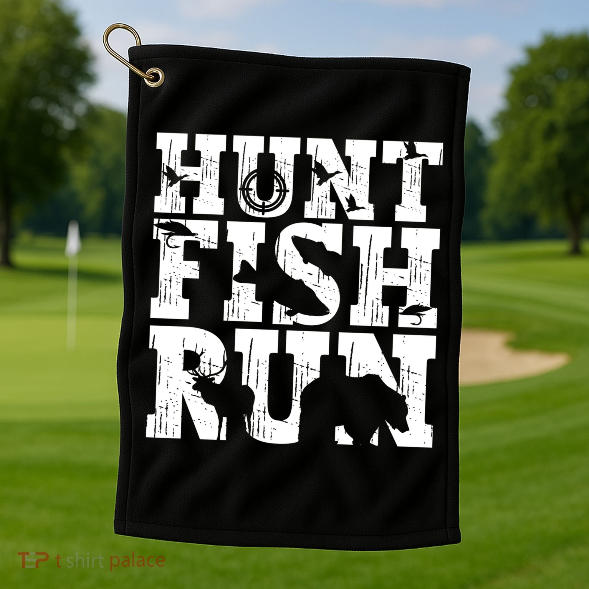 Hunt Fish Run Hunting Fishing Running Hunter Gift Golf Towel
