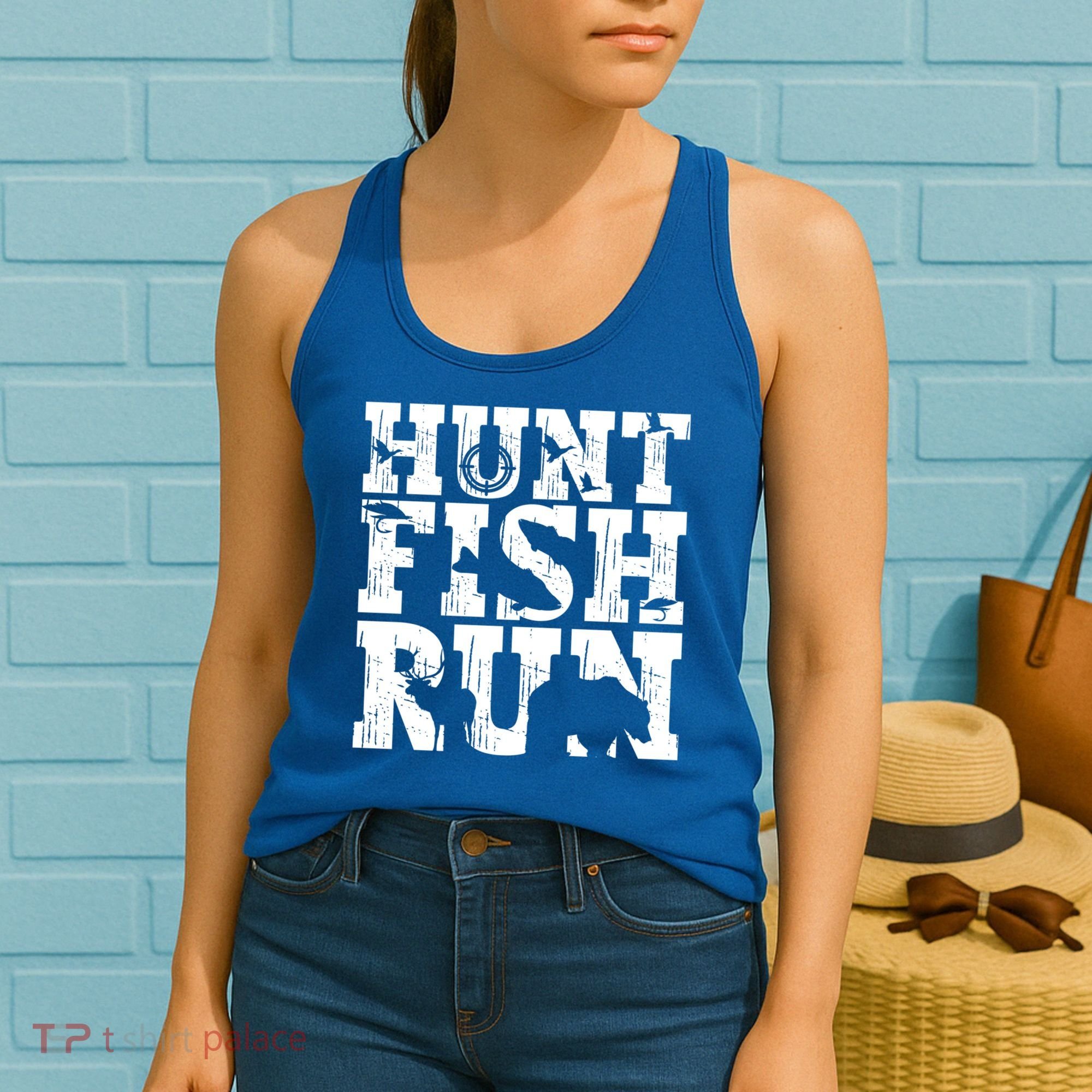 Hunt Fish Run Hunting Fishing Running Hunter Gift Women's Tank Top