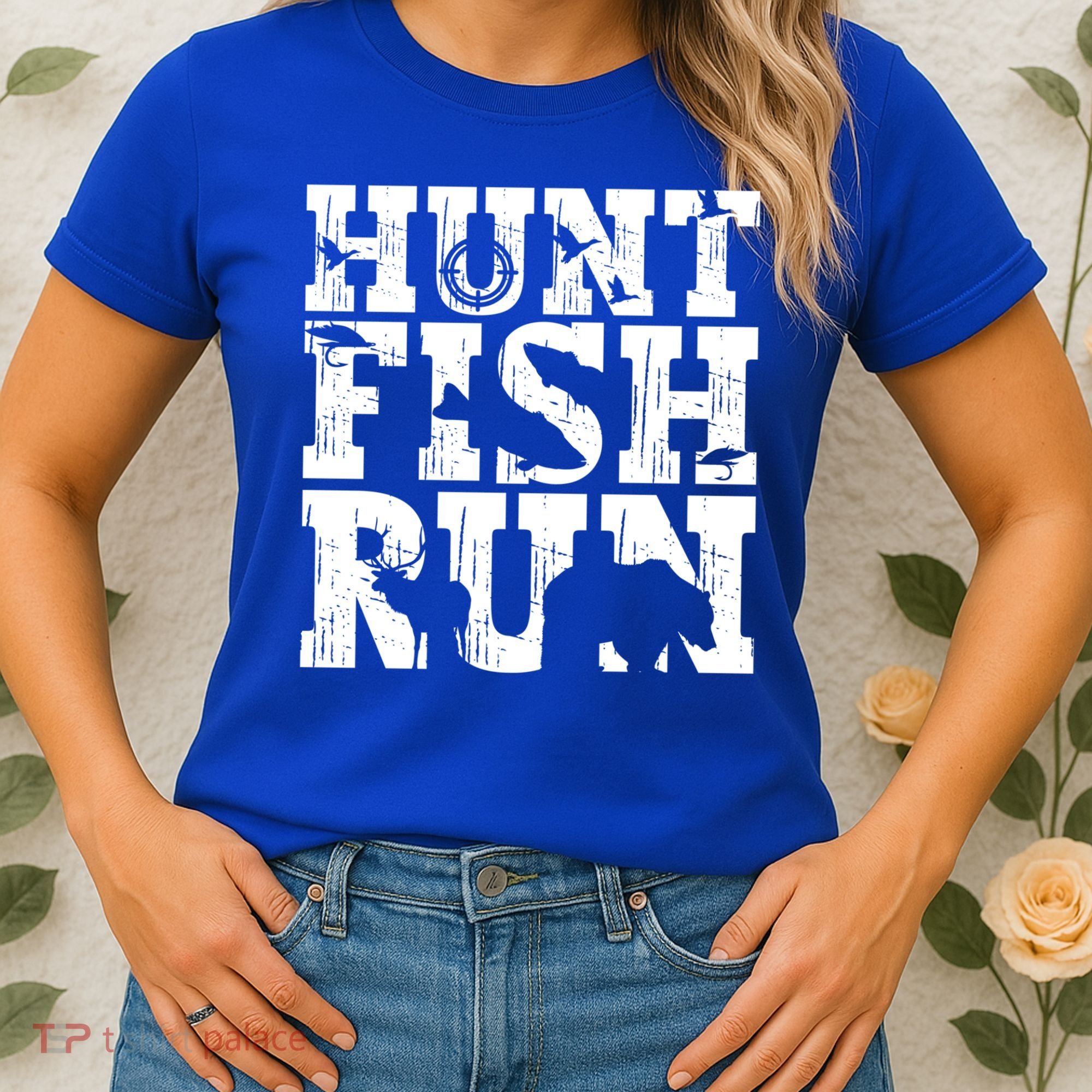 Hunt Fish Run Hunting Fishing Running Hunter Gift Women's T-Shirt
