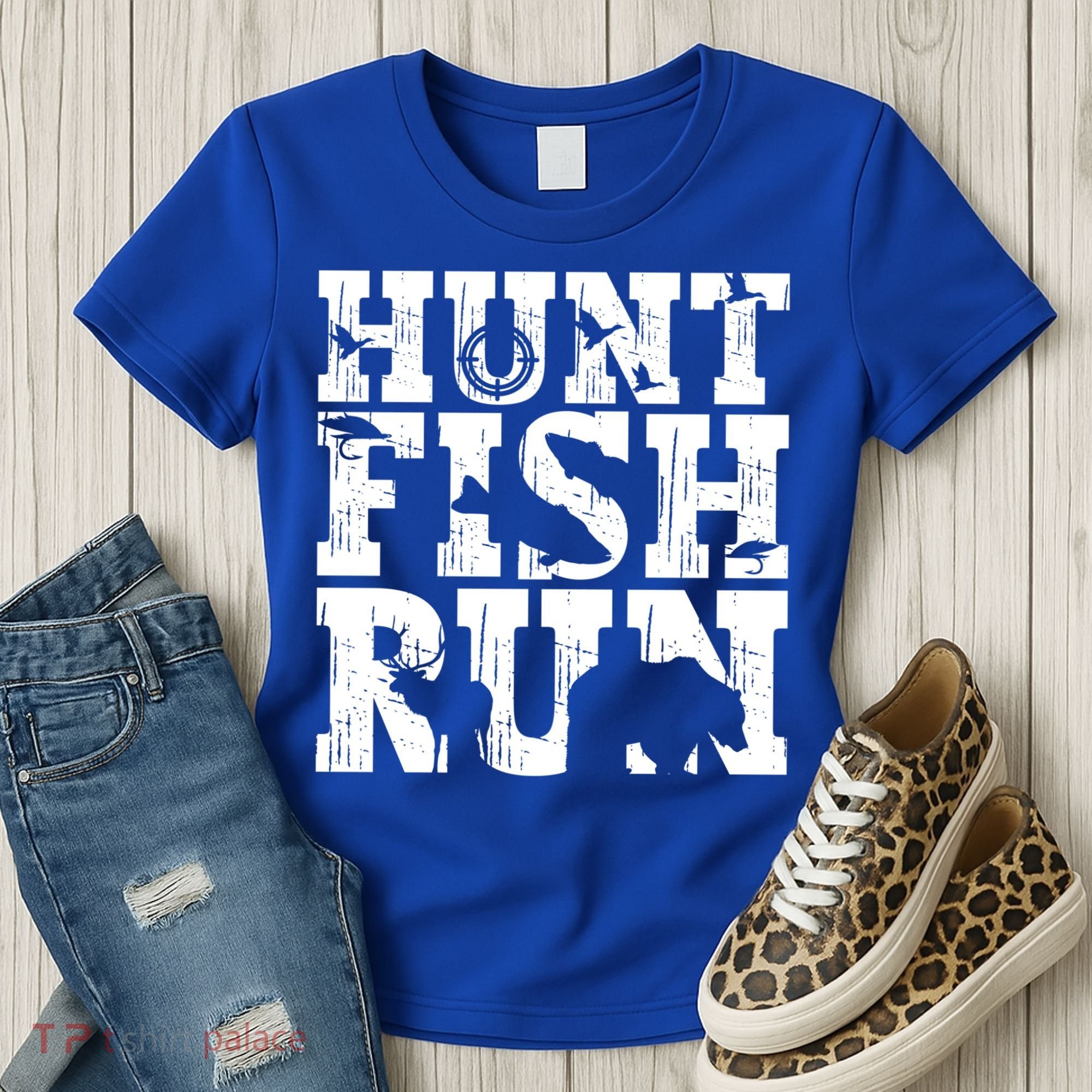 Hunt Fish Run Hunting Fishing Running Hunter Gift Women's T-Shirt