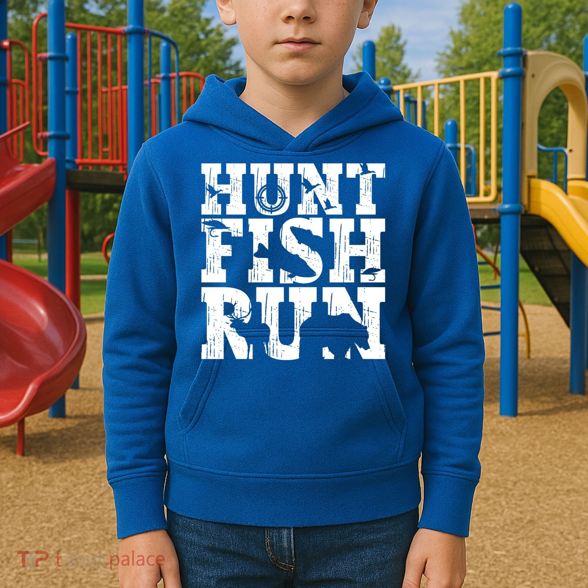 Hunt Fish Run Hunting Fishing Running Hunter Gift Kids Hoodie