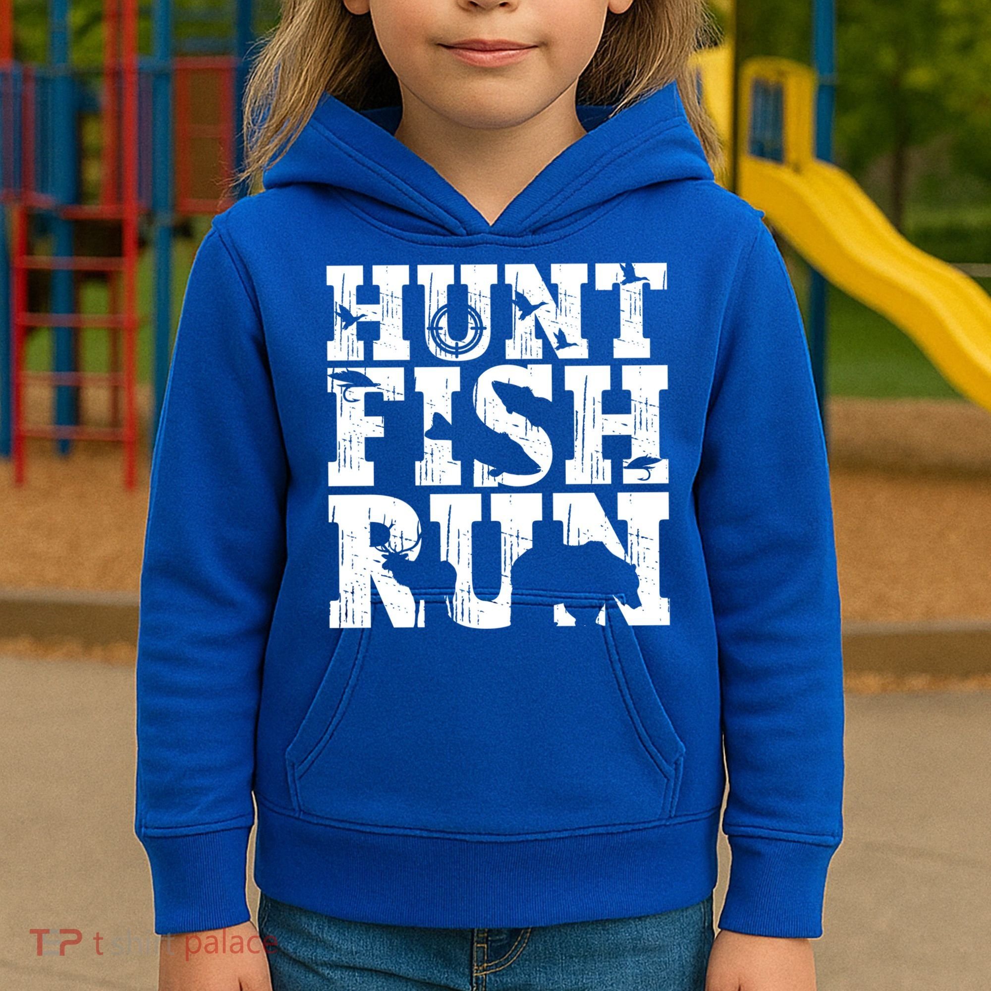 Hunt Fish Run Hunting Fishing Running Hunter Gift Kids Hoodie