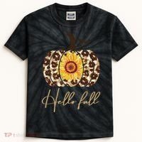Hello Fall Sunflower Pumpkin Kids Tie-Dye T-Shirt thumb 0