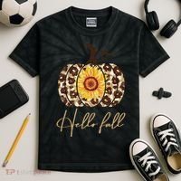 Hello Fall Sunflower Pumpkin Kids Tie-Dye T-Shirt thumb 2
