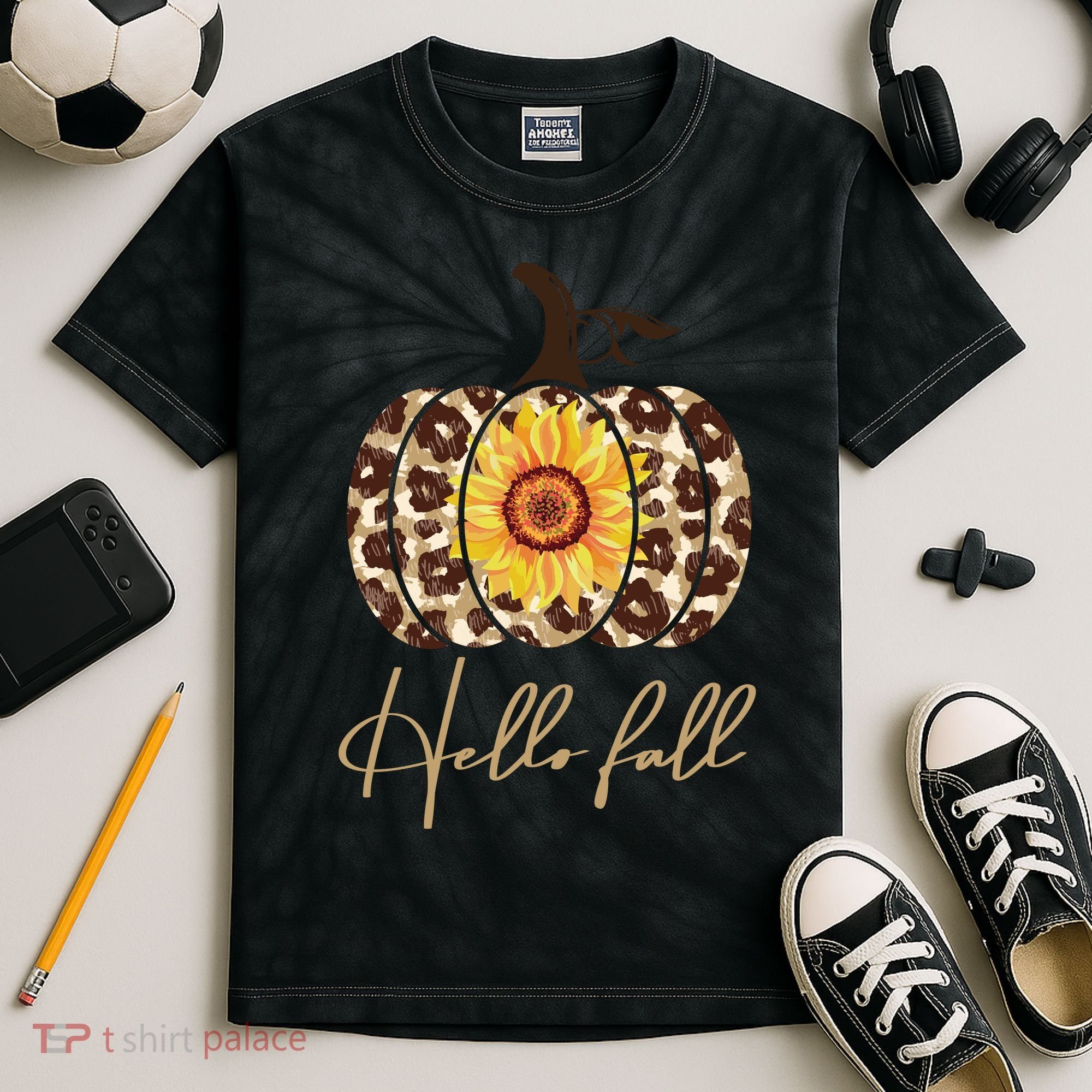 Hello Fall Sunflower Pumpkin Kids Tie-Dye T-Shirt
