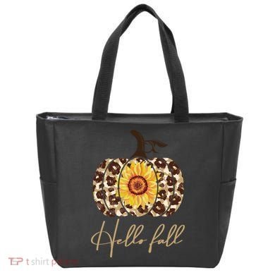 Hello Fall Sunflower Pumpkin Tote Bag