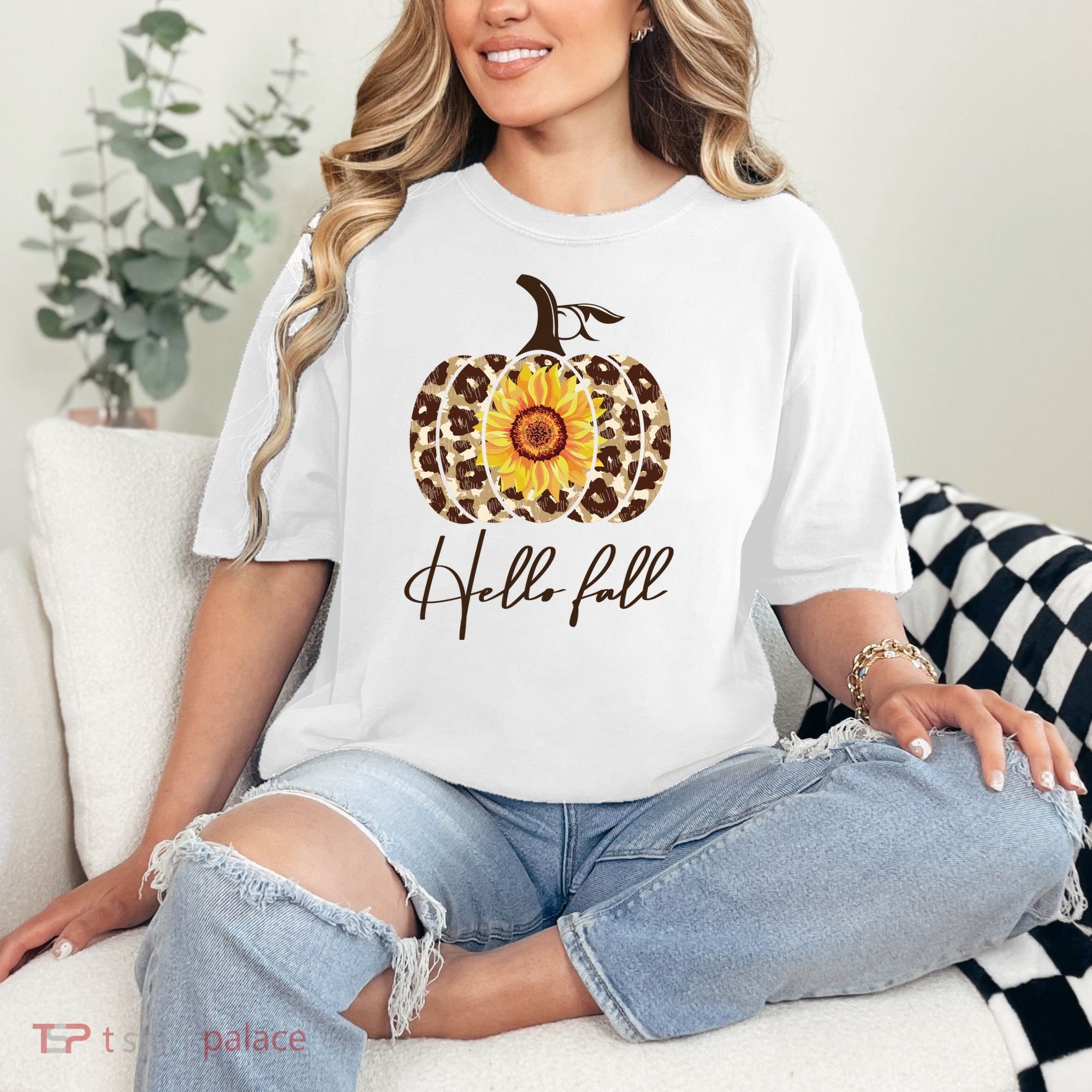 Hello Fall Sunflower Pumpkin Comfort Colors T-Shirt