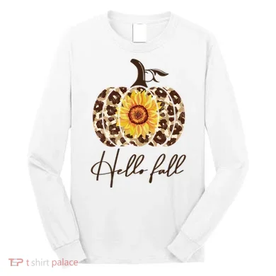 Hello Fall Sunflower Pumpkin Long Sleeve Shirt