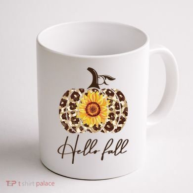 Hello Fall Sunflower Pumpkin Coffee Mug back
