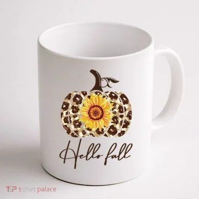Hello Fall Sunflower Pumpkin Coffee Mug back