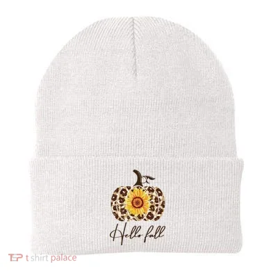Hello Fall Sunflower Pumpkin Beanie