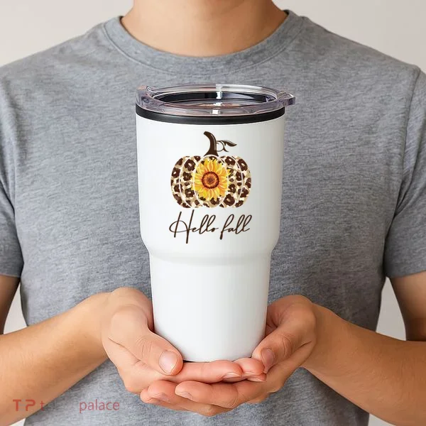 Hello Fall Sunflower Pumpkin Tumbler