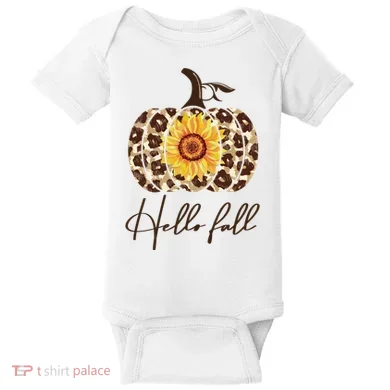 Hello Fall Sunflower Pumpkin Baby Bodysuit