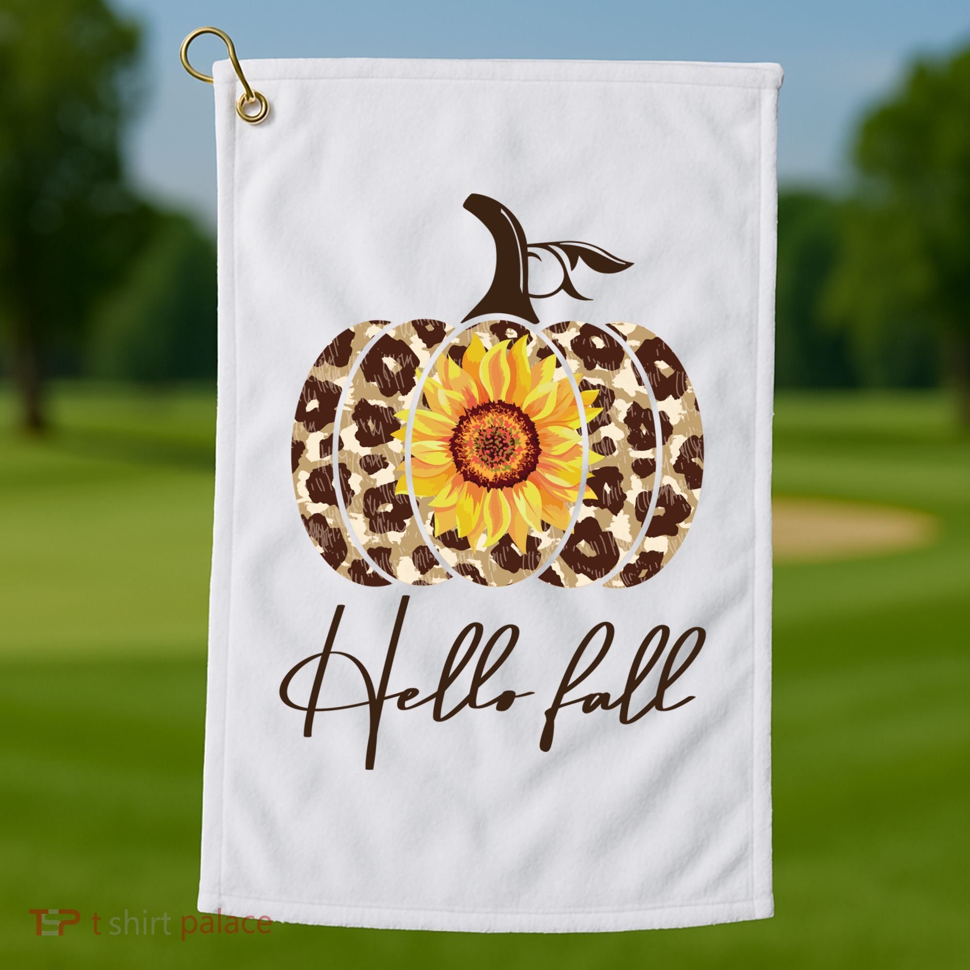 Hello Fall Sunflower Pumpkin Golf Towel