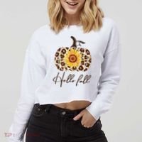 Hello Fall Sunflower Pumpkin Cropped Pullover Crew thumb 2