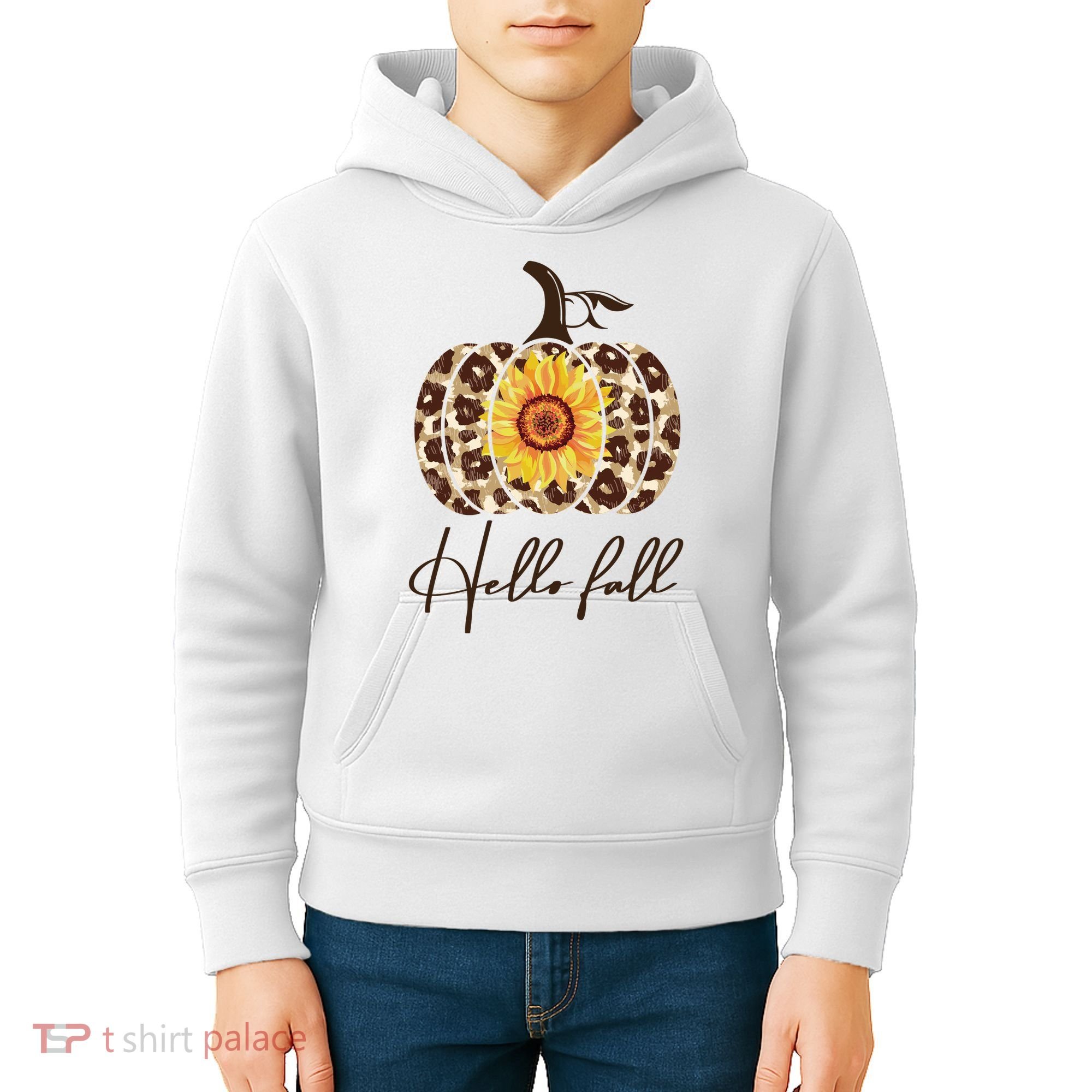 Hello Fall Sunflower Pumpkin Kids Hoodie