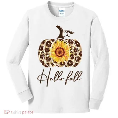 Hello Fall Sunflower Pumpkin Kids Long Sleeve Shirt