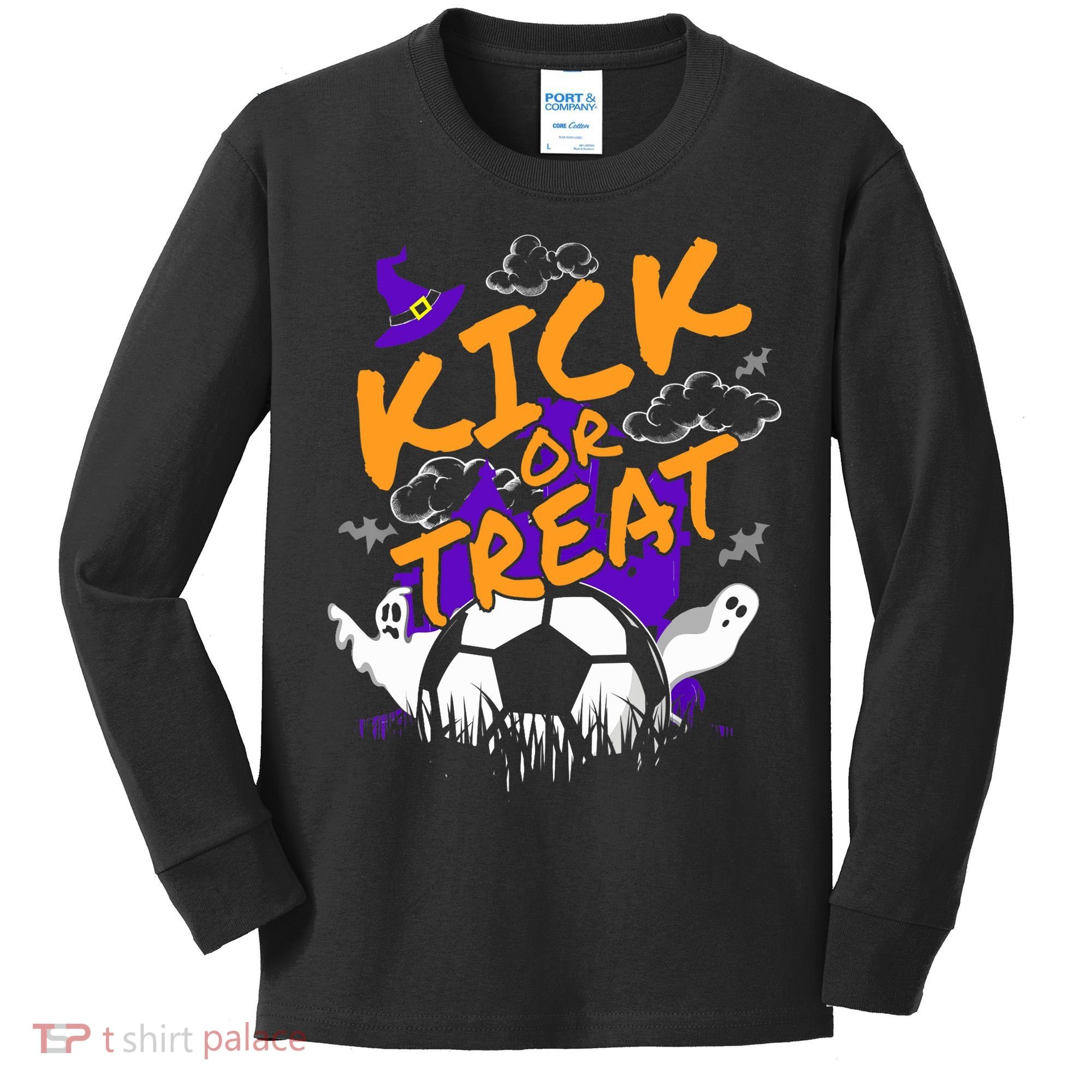 Halloween For Soccer Players With A Soccer Ball Kids Long Sleeve Shirt