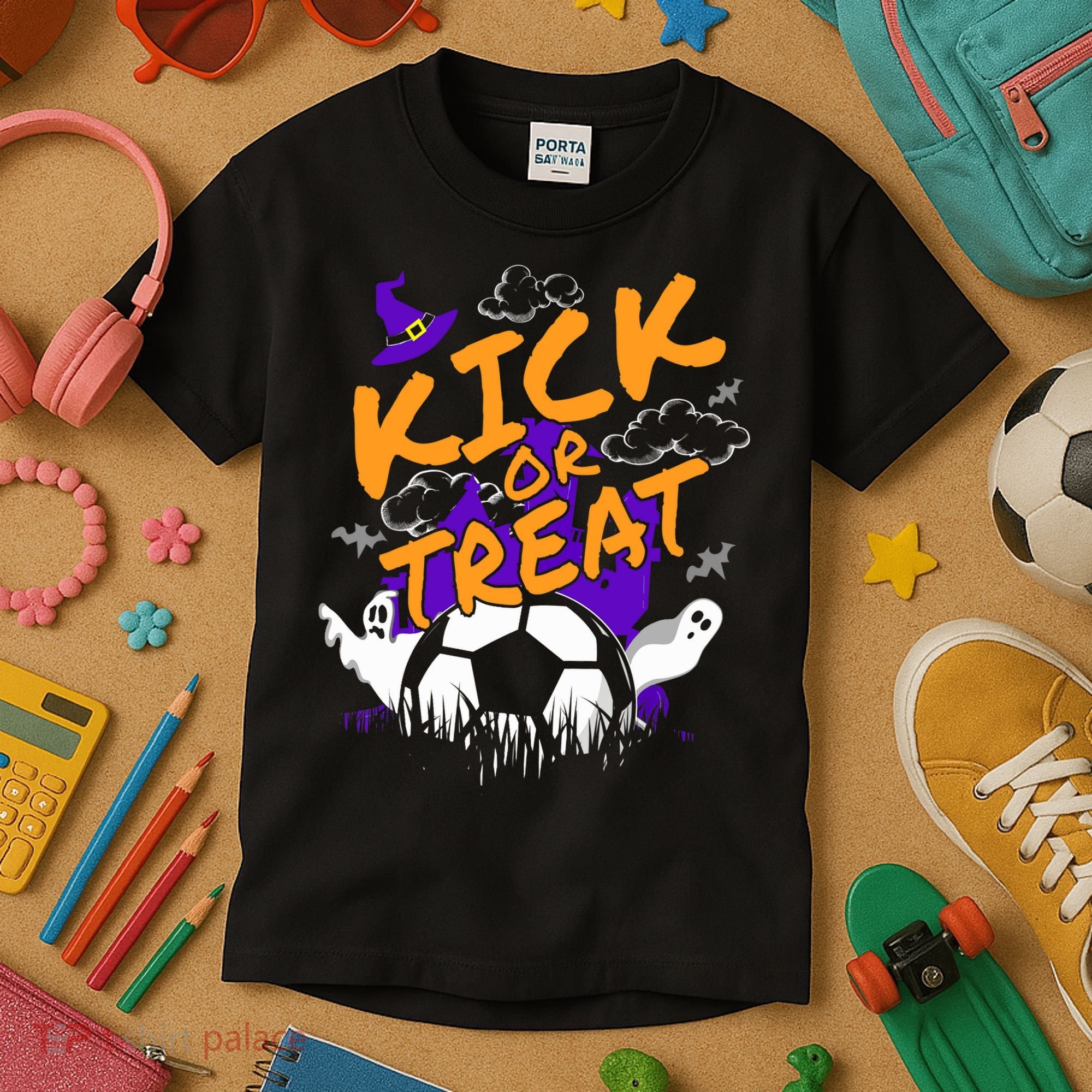 Halloween For Soccer Players With A Soccer Ball Kids T-Shirt