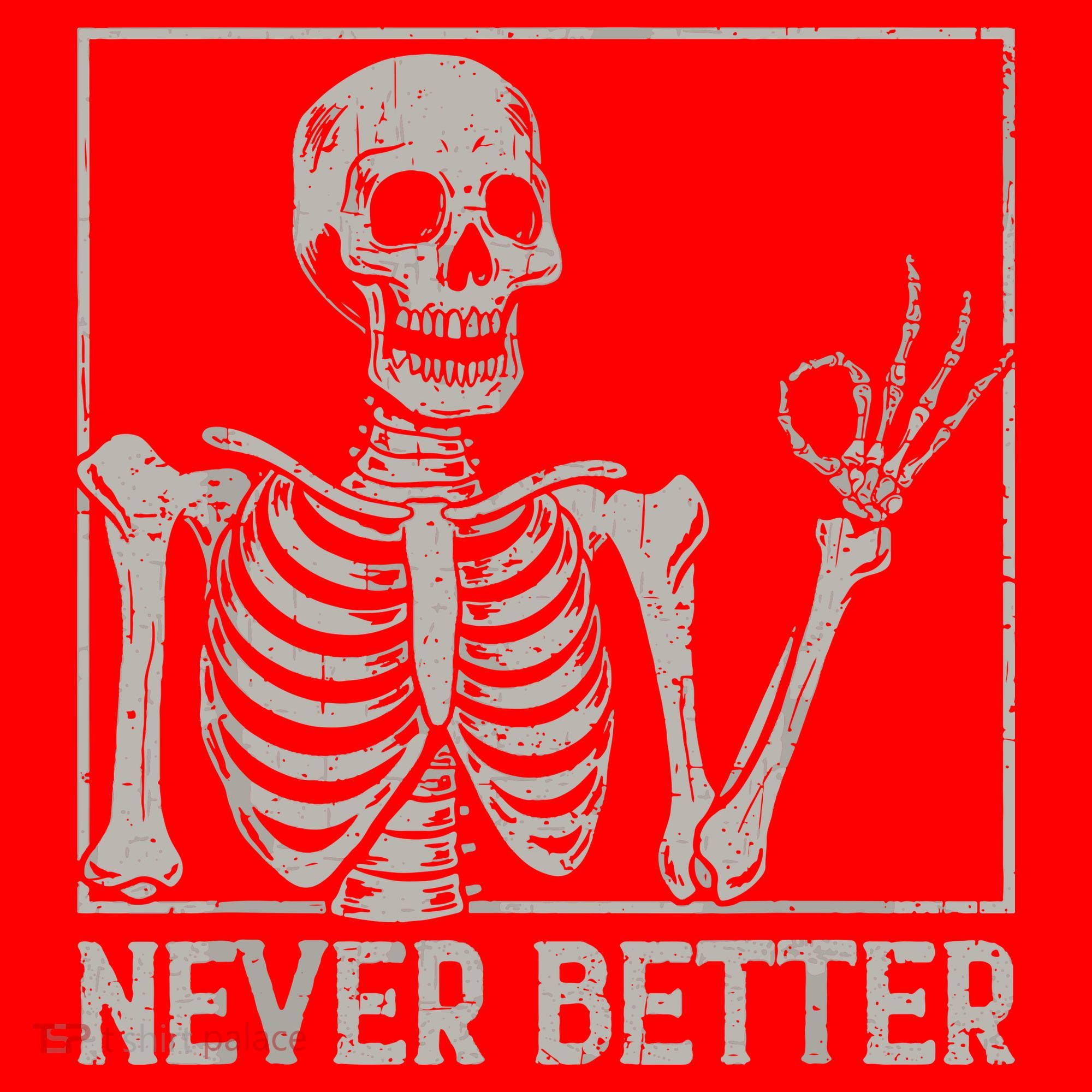 Halloween Funny Skull Never Better Skeleton Gift Santa Hat