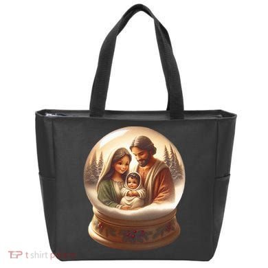 Holy Family Snow Globe Tote Bag