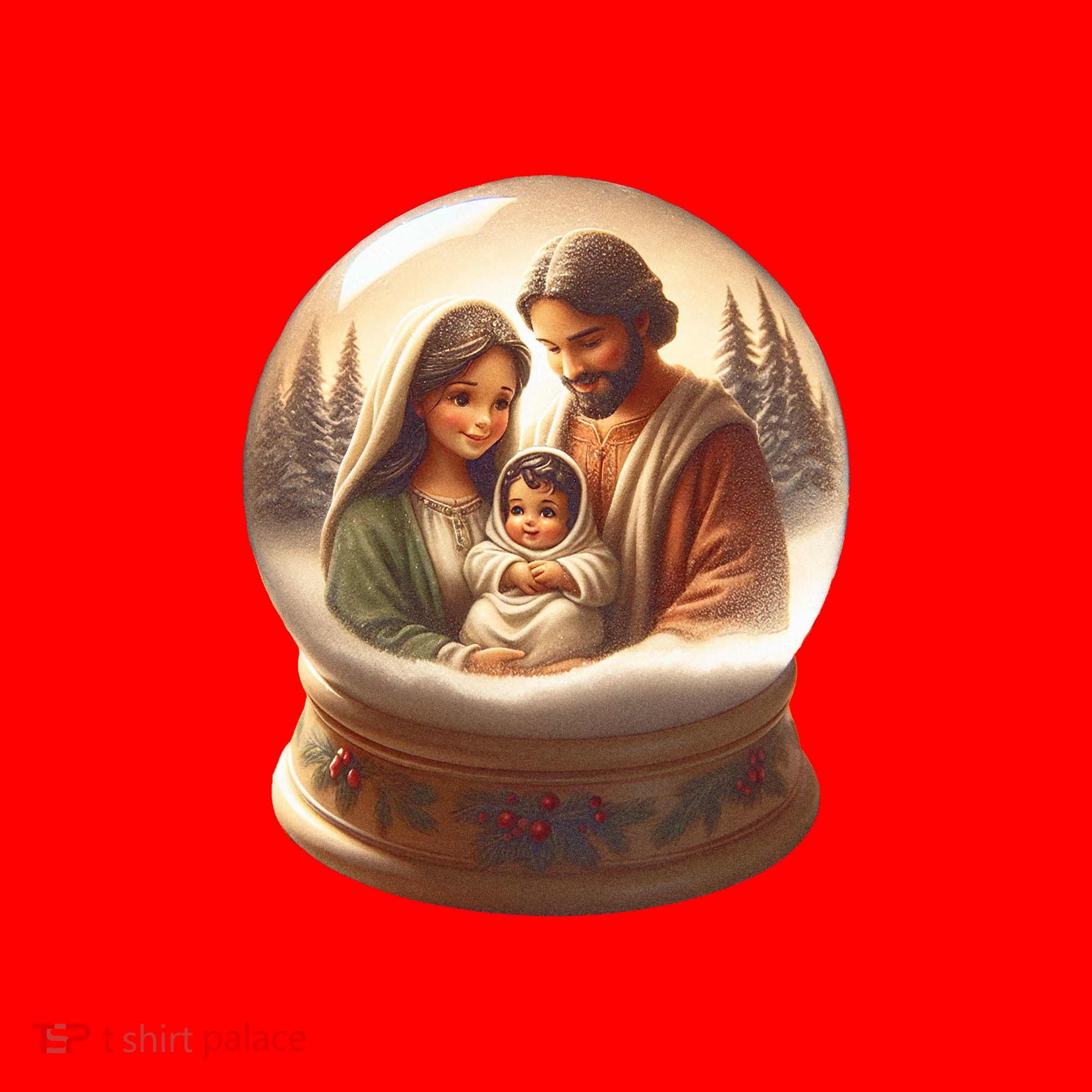Holy Family Snow Globe Santa Hat