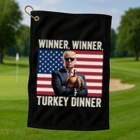 Humor Funny Trump Winner Winner Turkey Dinner Thanksgiving Cool Gift Golf Towel thumb 1