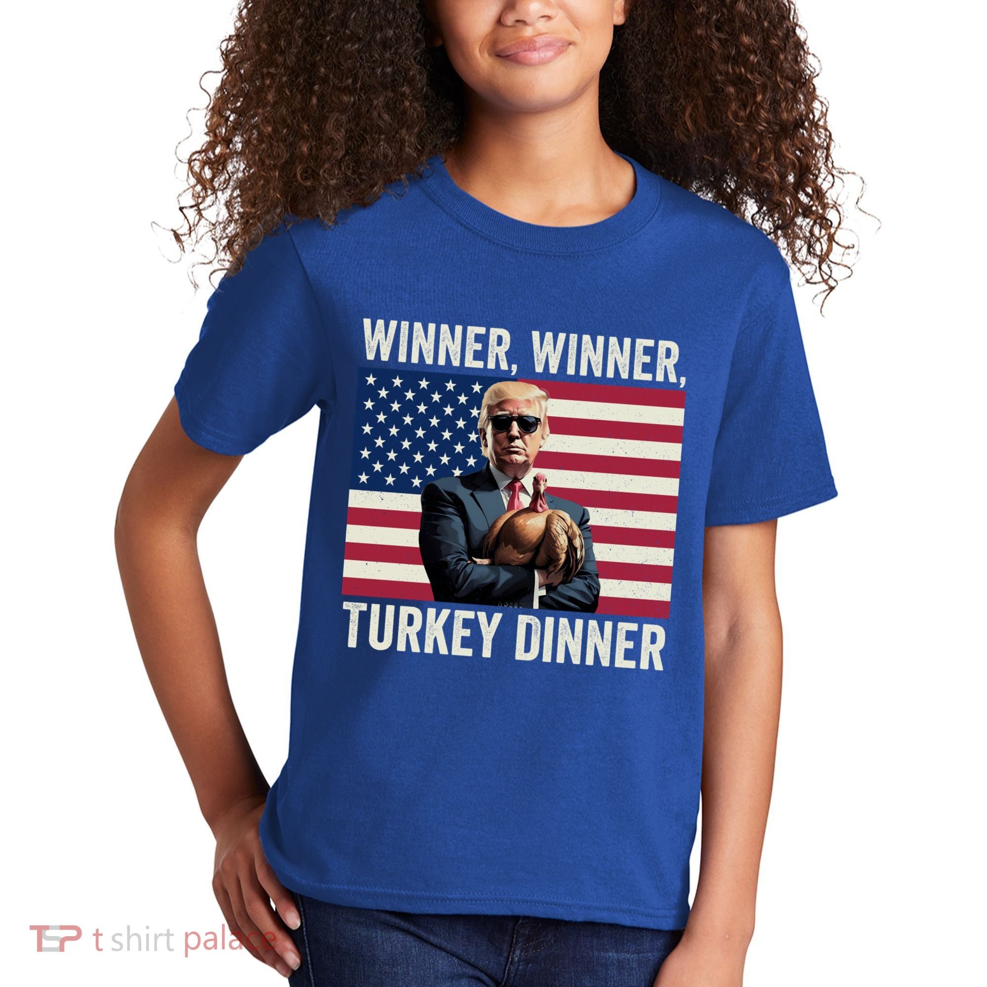 Humor Funny Trump Winner Winner Turkey Dinner Thanksgiving Cool Gift Kids T-Shirt