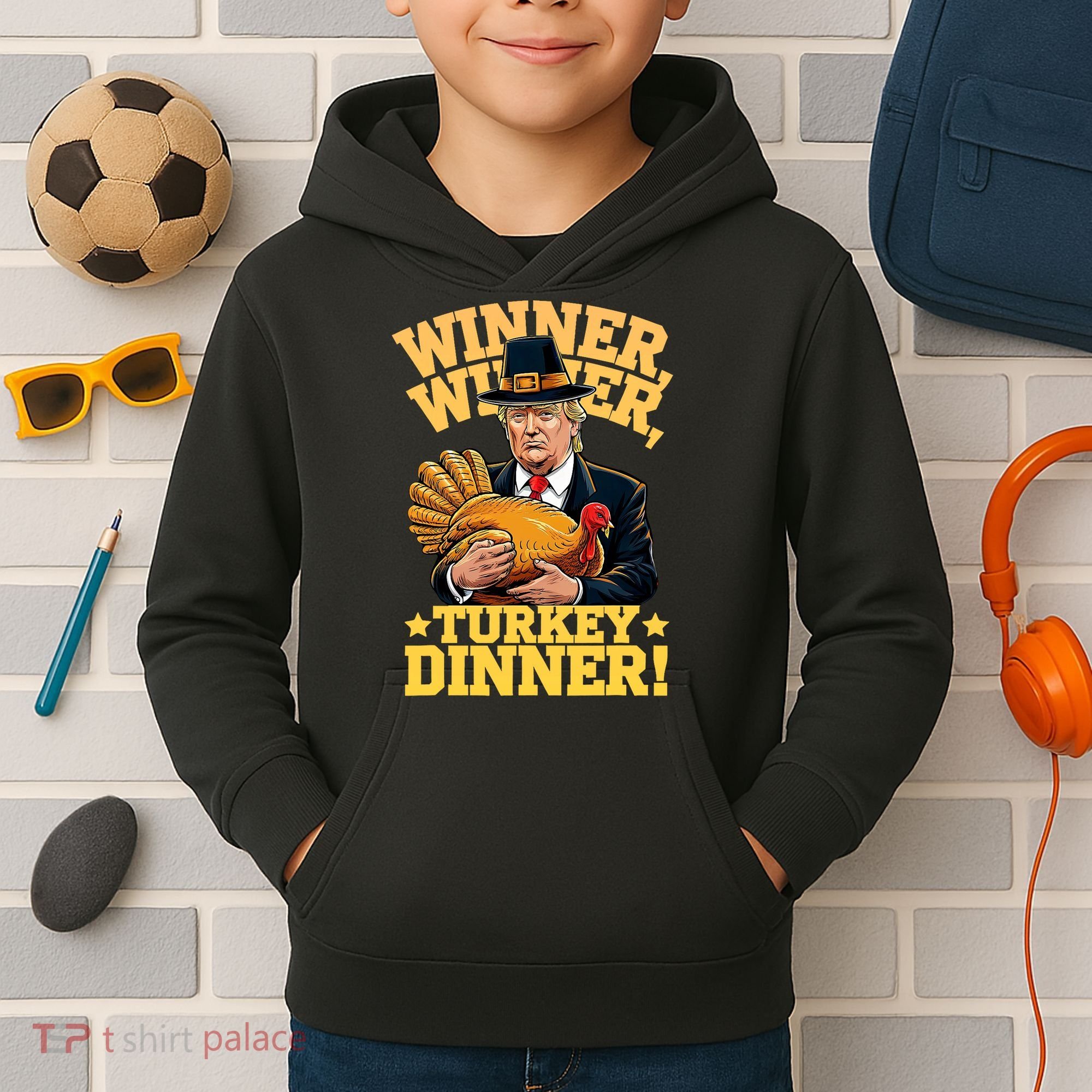 Humor Funny Trump Winner Winner Turkey Dinner Thanksgiving Kids Hoodie