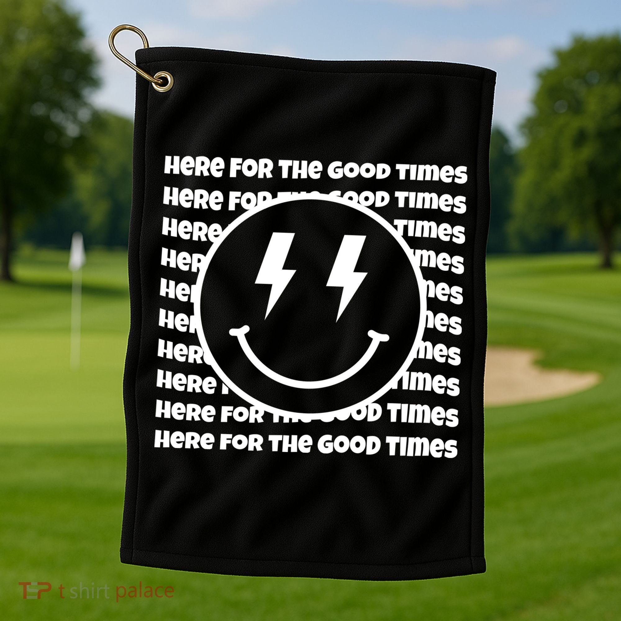 Here For The Good Times Retro Smile Golf Towel