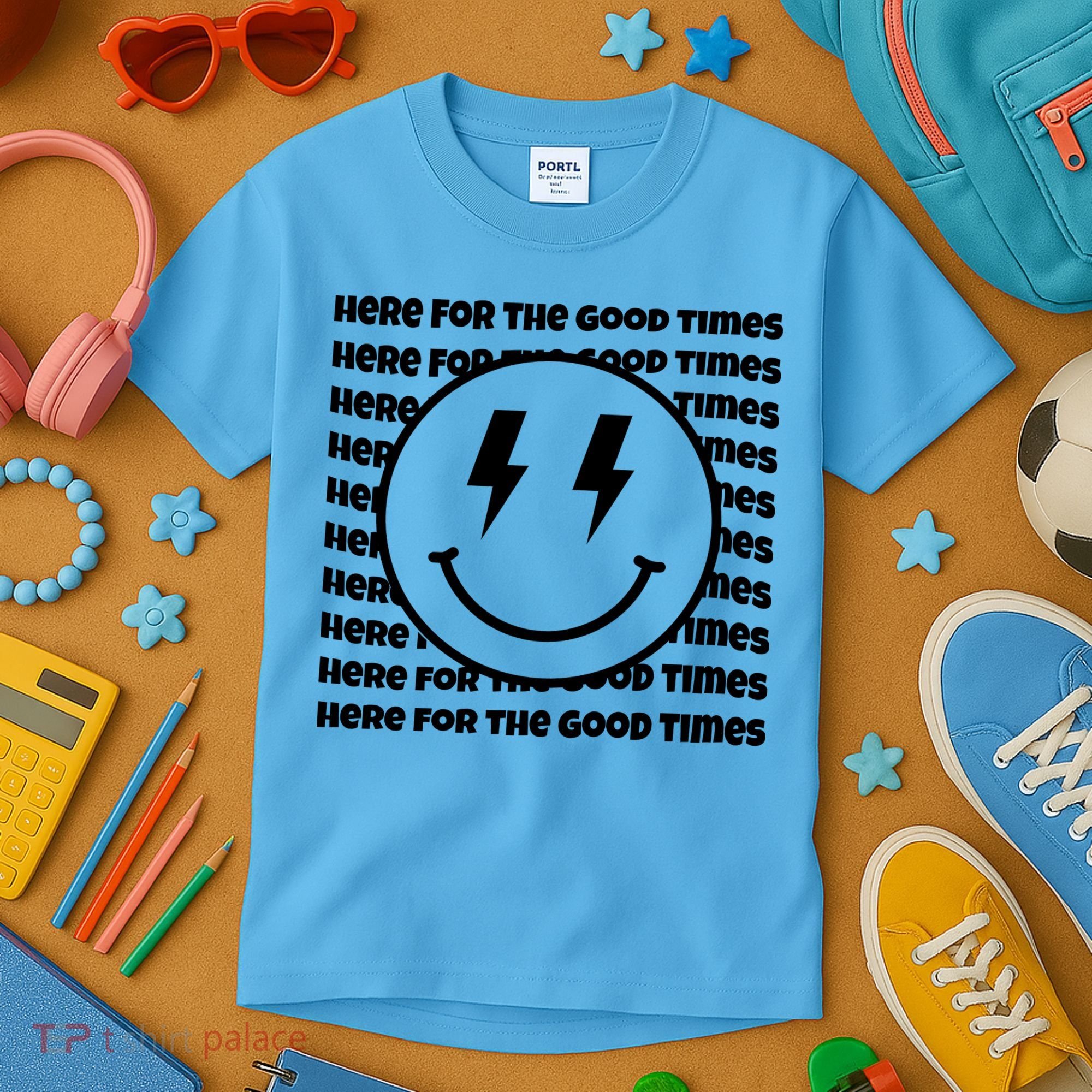Here For The Good Times Retro Smile Kids T-Shirt
