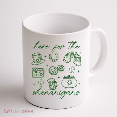 Here For The Shenanigans St Patricks Day Coffee Mug back