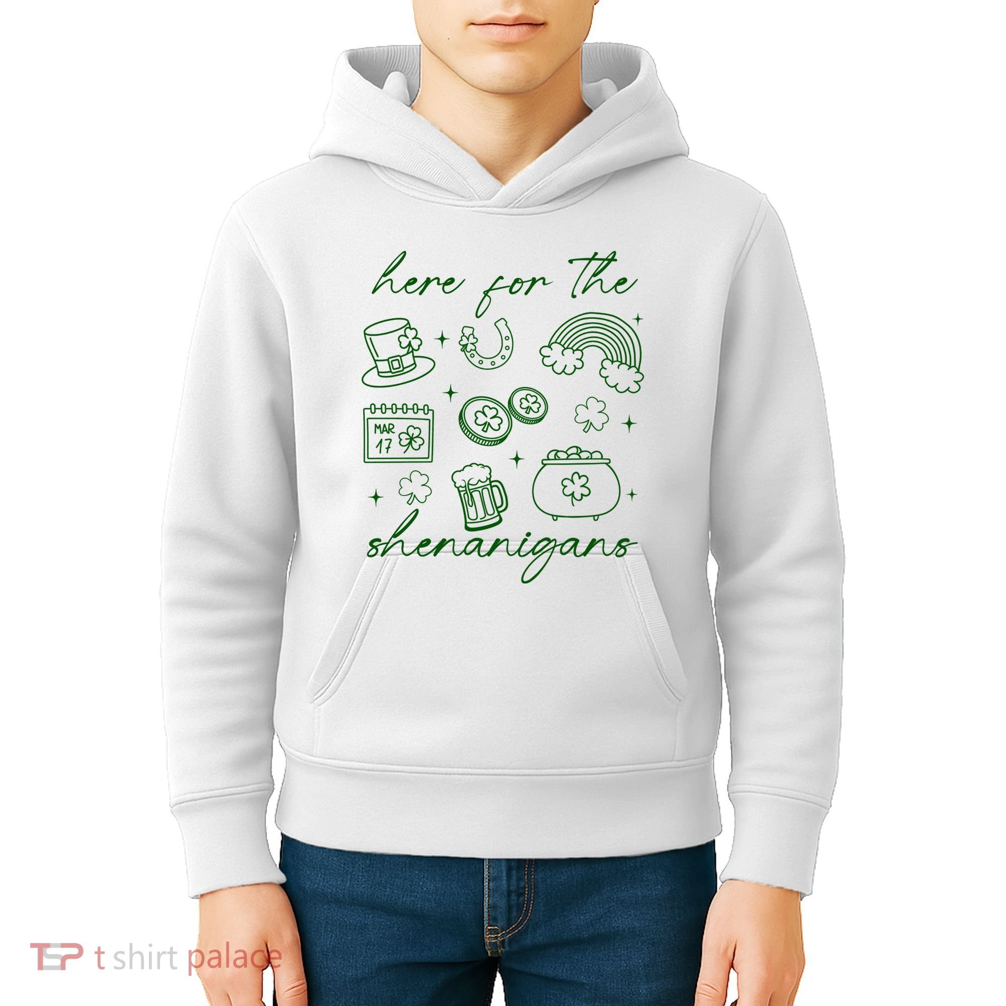Here For The Shenanigans St Patricks Day Kids Hoodie