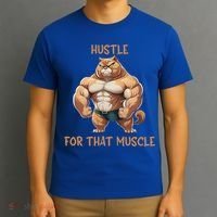 Hustle For That Muscle Cat Weightlifting Bodybuilding Gym Gift T-Shirt thumb 3