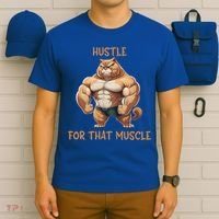 Hustle For That Muscle Cat Weightlifting Bodybuilding Gym Gift T-Shirt thumb 6