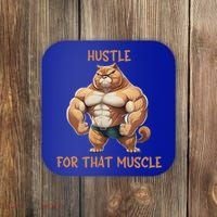 Hustle For That Muscle Cat Weightlifting Bodybuilding Gym Gift Coaster thumb 0