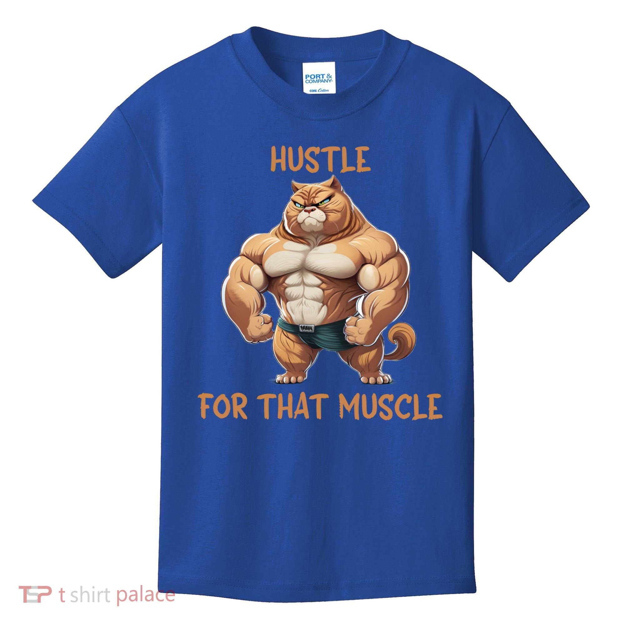 Hustle For That Muscle Cat Weightlifting Bodybuilding Gym Gift Kids T-Shirt