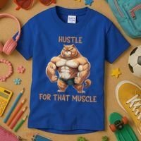 Hustle For That Muscle Cat Weightlifting Bodybuilding Gym Gift Kids T-Shirt thumb 3
