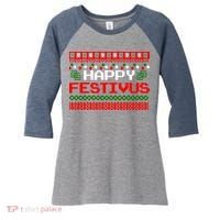 Happy Festivus Ugly Christmas Women's Tri-Blend 3/4-Sleeve Raglan Shirt thumb 0