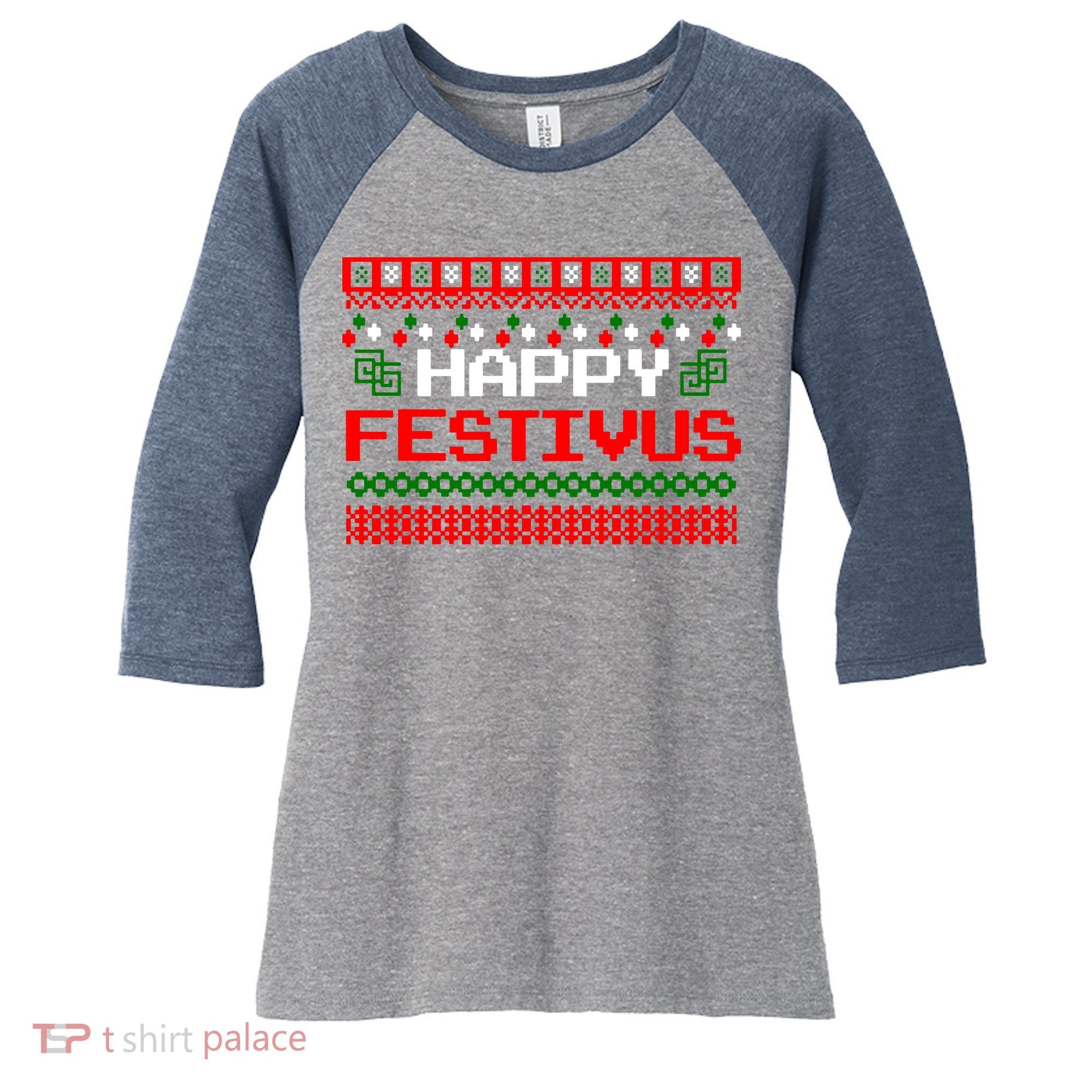 Happy Festivus Ugly Christmas Women's Tri-Blend 3/4-Sleeve Raglan Shirt