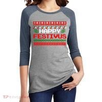 Happy Festivus Ugly Christmas Women's Tri-Blend 3/4-Sleeve Raglan Shirt thumb 2