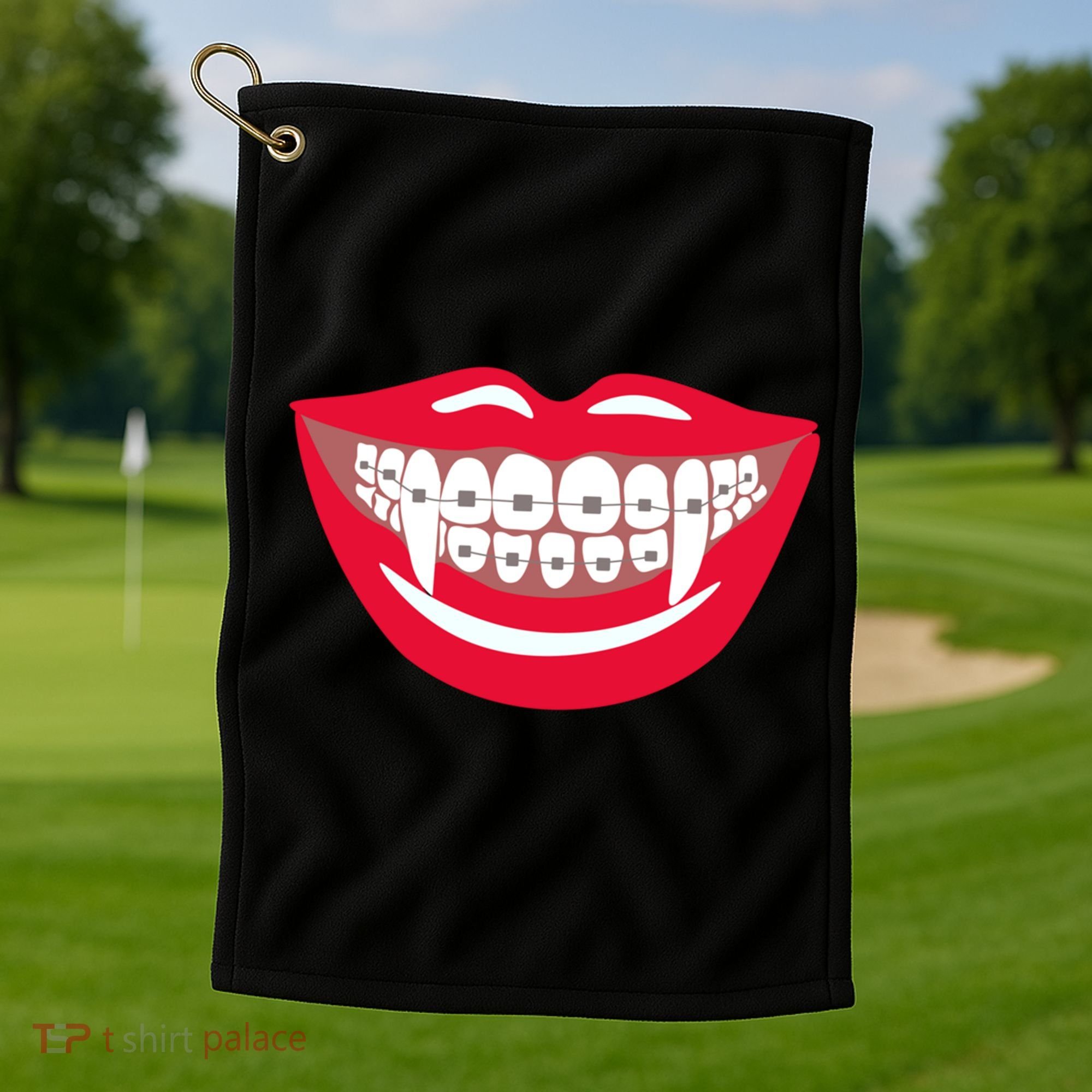 Halloween Funny Vampire Teeth Braces Orthodontist Dentist Cool Gift Golf Towel